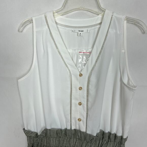 Mine Linen Blend Sleeveless Color Block Romper Size Medium - Picture 3 of 12